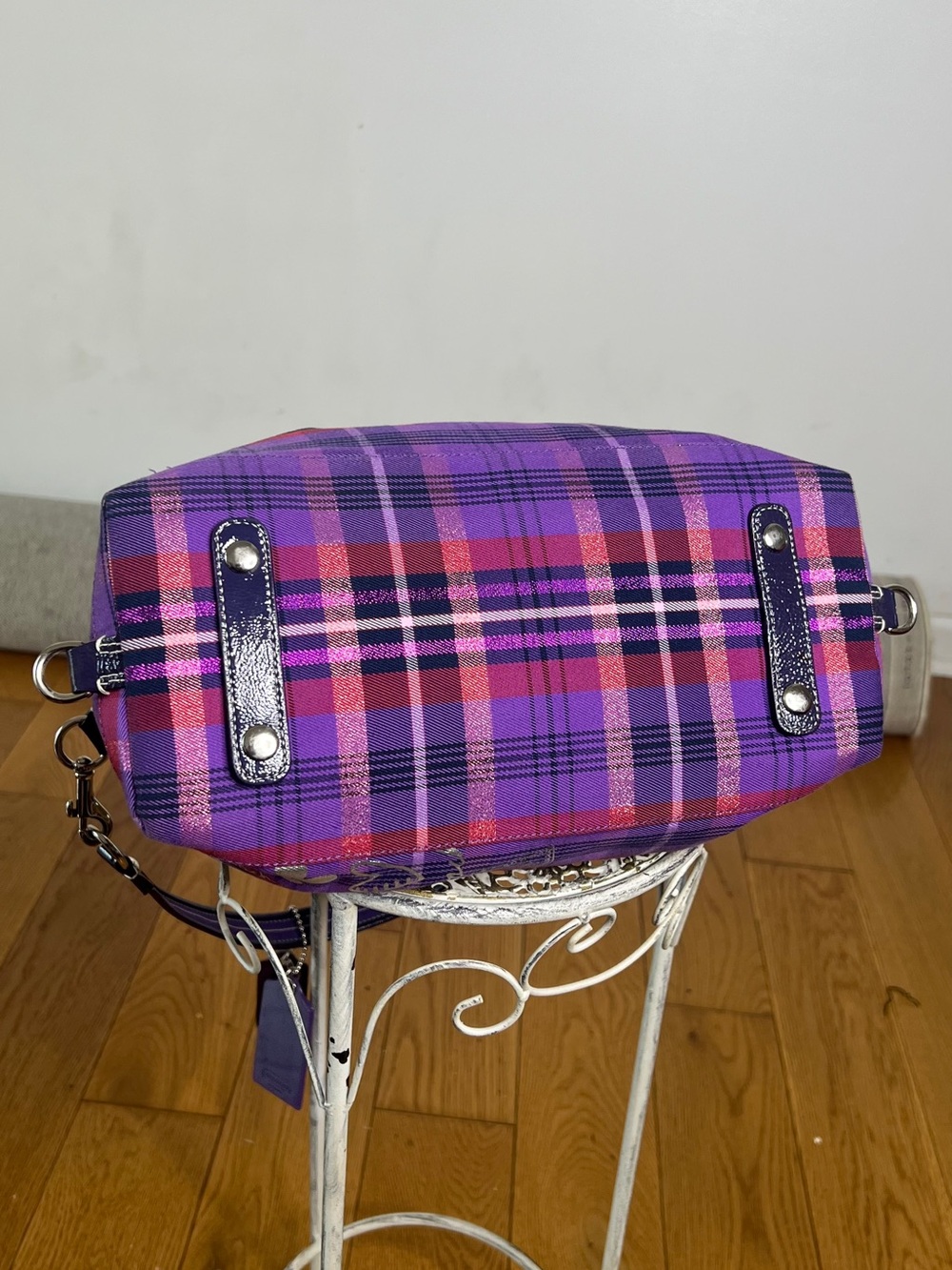 Coach Purple Plaid Satchel with Pink Accents - Picture 9 of 10
